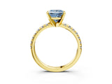 Yellow gold Fancy Blue Princess Cut Diamond Solitaire Pavé Engagement Ring with Round Band and Prong Setting_77