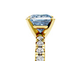 Yellow gold Fancy Blue Princess Cut Diamond Solitaire Pavé Engagement Ring with Round Band and Prong Setting_79