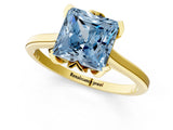 Yellow gold Fancy Blue Princess Cut Diamond Solitaire Ring with Flower Prong Setting and Classic Band_14