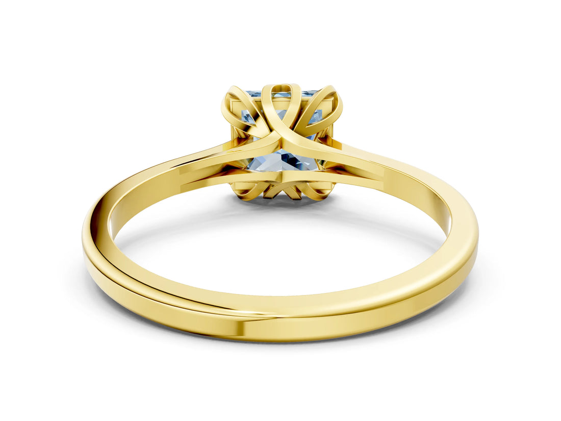Yellow gold Fancy Blue Princess Cut Diamond Solitaire Ring with Flower Prong Setting and Classic Band_37