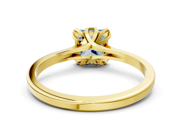 Yellow gold Fancy Blue Princess Cut Diamond Solitaire Ring with Flower Prong Setting and Classic Band
