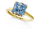Yellow gold Fancy Blue Princess Cut Diamond Solitaire Ring with Flower Prong Setting and Classic Band_38