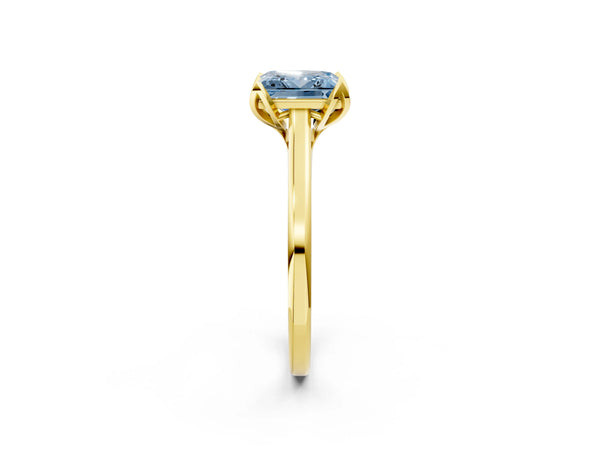 Yellow gold Fancy Blue Princess Cut Diamond Solitaire Ring with Flower Prong Setting and Classic Band