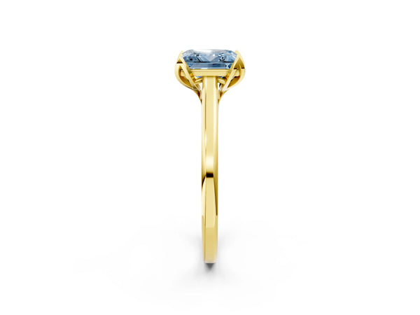 Yellow gold Fancy Blue Princess Cut Diamond Solitaire Ring with Flower Prong Setting and Classic Band