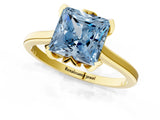 Yellow gold Fancy Blue Princess Cut Diamond Solitaire Ring with Flower Prong Setting and Classic Band_86