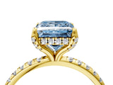 Yellow gold Fancy Blue Princess Cut Diamond Solitaire Ring with Four-Prong Setting and Pavé Band_7