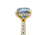 Yellow gold Fancy Blue Princess Cut Diamond Solitaire Ring with Four-Prong Setting and Pavé Band_8