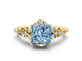 Yellow gold Fancy Blue Princess Cut Diamond Solitaire Ring with Hidden Halo and Pavé Band_27