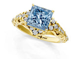 Yellow gold Fancy Blue Princess Cut Diamond Solitaire Ring with Hidden Halo and Pavé Band_28