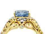 Yellow gold Fancy Blue Princess Cut Diamond Solitaire Ring with Hidden Halo and Pavé Band_31