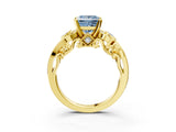 Yellow gold Fancy Blue Princess Cut Diamond Solitaire Ring with Milgrain Pavé Band and Four-Prong Setting_174