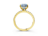Yellow gold Fancy Blue Princess Cut Diamond Solitaire Ring with Pavé Band and Four-Prong Setting_67