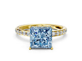 Yellow gold Fancy Blue Princess Cut Diamond Solitaire Ring with Pavé Band and Hidden Halo_20