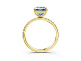 Yellow gold Fancy Blue Princess Cut Diamond Solitaire Ring with Pavé Band and Hidden Halo_23