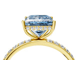 Yellow gold Fancy Blue Princess Cut Diamond Solitaire Ring with Pavé Band and Hidden Halo_24