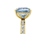 Yellow gold Fancy Blue Princess Cut Diamond Solitaire Ring with Pavé Band and Hidden Halo_25