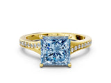 Yellow gold Fancy Blue Princess Cut Diamond Solitaire Ring with Pavé Band and Prong Setting_12