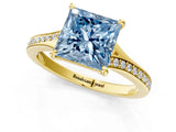 Yellow gold Fancy Blue Princess Cut Diamond Solitaire Ring with Pavé Band and Prong Setting_13