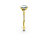 Yellow gold Fancy Blue Princess Cut Diamond Solitaire Ring with Pavé Band and Prong Setting_14