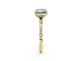 Yellow gold Fancy Blue Princess Cut Diamond Solitaire Ring with Pave Band and Four Prong Setting_104