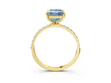 Yellow gold Fancy Blue Princess Cut Diamond Solitaire Ring with Pave Band and Four Prong Setting_105