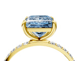 Yellow gold Fancy Blue Princess Cut Diamond Solitaire Ring with Pave Band and Four Prong Setting_106