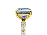 Yellow gold Fancy Blue Princess Cut Diamond Solitaire Ring with Pave Band and Four Prong Setting_107