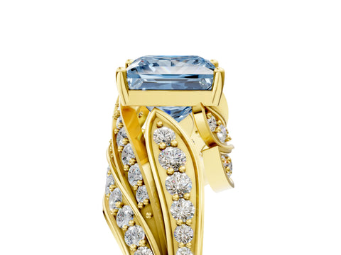 Yellow gold Fancy Blue Princess Cut Diamond Solitaire Ring with Prong Setting and Twisted Pavé Band_5