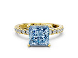 Yellow gold Fancy Blue Princess Cut Diamond Solitaire Ring with Round  Pavé Band and Four-Prong Setting_36