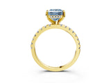 Yellow gold Fancy Blue Princess Cut Diamond Solitaire Ring with Round  Pavé Band and Four-Prong Setting_39