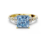 Yellow gold Fancy Blue Princess Cut Diamond Solitaire Ring with Side Stones and Four-Prong Setting_37