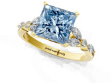 Yellow gold Fancy Blue Princess Cut Diamond Solitaire Ring with Side Stones and Four-Prong Setting_38
