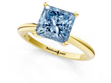 Yellow gold Fancy Blue Princess Cut Diamond Solitaire Ring with Six-Prong Setting and Classic Band_287