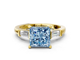 Yellow gold Fancy Blue Princess  Cut Diamond Solitaire Ring with Tapered Baguette Accents and Four-Prong Setting_59