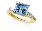 Yellow gold Fancy Blue Princess  Cut Diamond Solitaire Ring with Tapered Baguette Accents and Four-Prong Setting_60