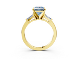 Yellow gold Fancy Blue Princess  Cut Diamond Solitaire Ring with Tapered Baguette Accents and Four-Prong Setting_62