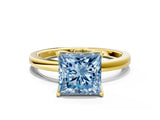 Yellow gold Fancy Blue Princess Cut Diamond Solitaire Ring with Thin Band and Prong Setting_12