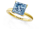 Yellow gold Fancy Blue Princess Cut Diamond Solitaire Ring with Thin Band and Prong Setting_13