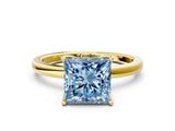 Yellow gold Fancy Blue Princess Cut Diamond Solitaire Ring with Thin Band and Prong Setting_24