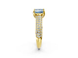 Yellow gold Fancy Blue Princess Cut Diamond Solitaire Ring with Three-Row Pavé Band and Four-Prong Setting_39
