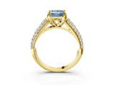 Yellow gold Fancy Blue Princess Cut Diamond Solitaire Ring with Three-Row Pavé Band and Four-Prong Setting_40