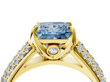 Yellow gold Fancy Blue Princess Cut Diamond Solitaire Ring with Three-Row Pavé Band and Four-Prong Setting_41