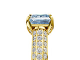 Yellow gold Fancy Blue Princess Cut Diamond Solitaire Ring with Three-Row Pavé Band and Four-Prong Setting_42