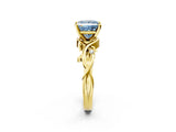 Yellow gold Fancy Blue Princess Cut Diamond Solitaire Ring with Twisted Band and Prong Setting_206