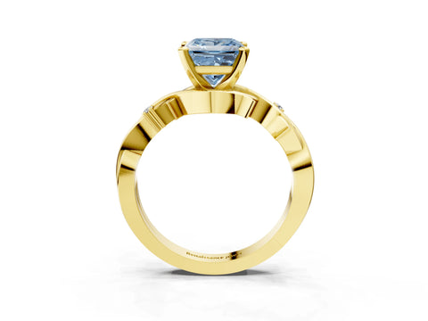 Yellow gold Fancy Blue Princess Cut Diamond Solitaire Ring with Twisted Band and Prong Setting_207