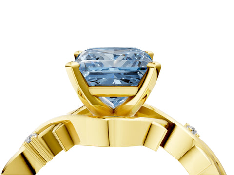 Yellow gold Fancy Blue Princess Cut Diamond Solitaire Ring with Twisted Band and Prong Setting_208