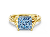 Yellow gold Fancy Blue Princess Cut Diamond Solitaire Twist Band Prong Setting Ring_79