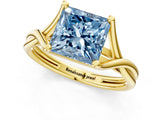 Yellow gold Fancy Blue Princess Cut Diamond Solitaire Twist Band Prong Setting Ring_80