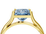 Yellow gold Fancy Blue Princess Cut Diamond Solitaire Twist Band Prong Setting Ring_83