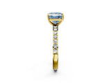 Yellow gold Fancy Blue Princess  Cut Diamond Solitaire with Pave Band and Four-Prong Setting 2
